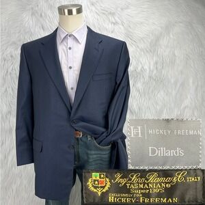 Hickey Freeman x Loro Piana 130s Men 46 Blazer Suit Jacket Tasmanian Navy Stripe